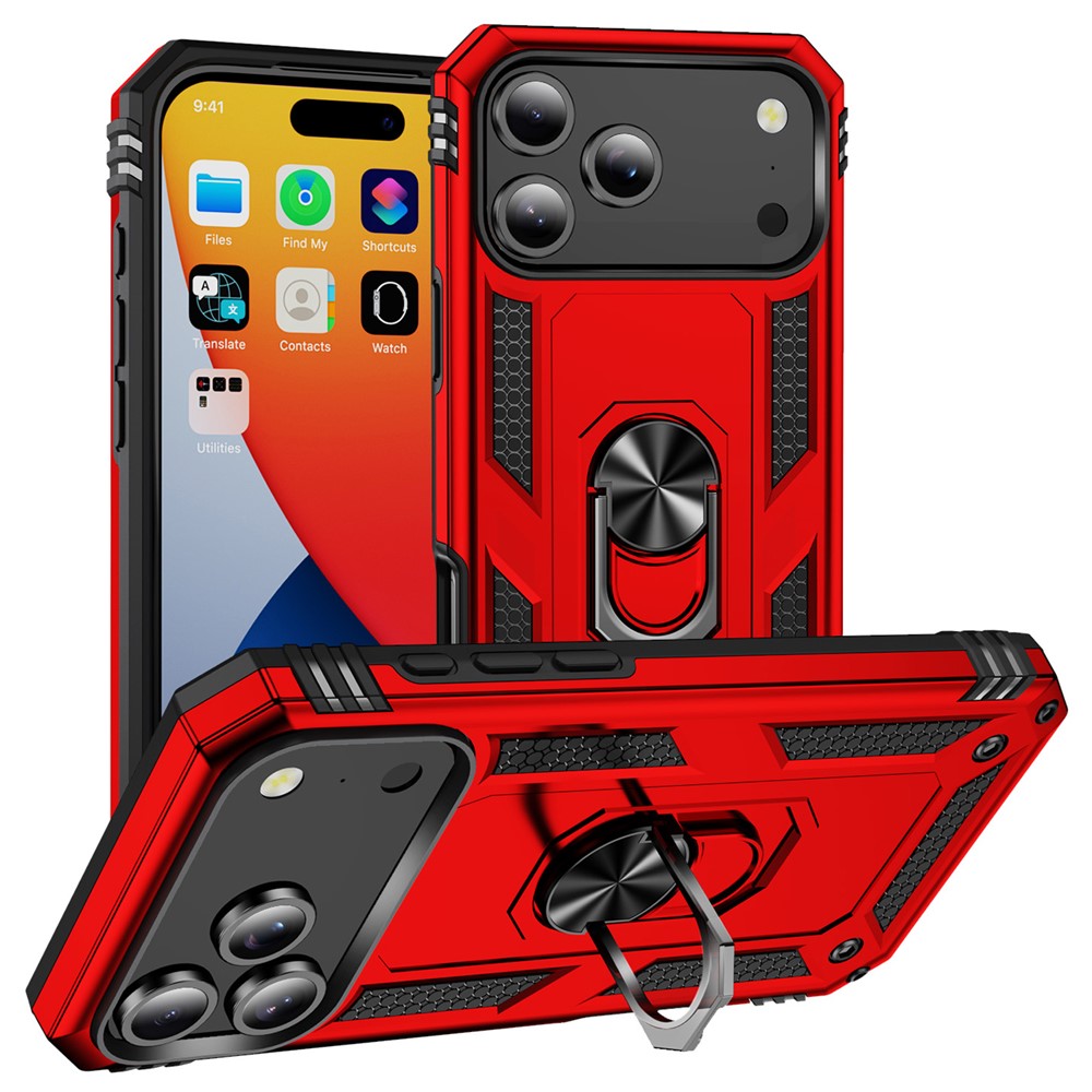  iPhone 17 Pro Skal Shockproof Hybrid Ring Röd - Teknikhallen.se