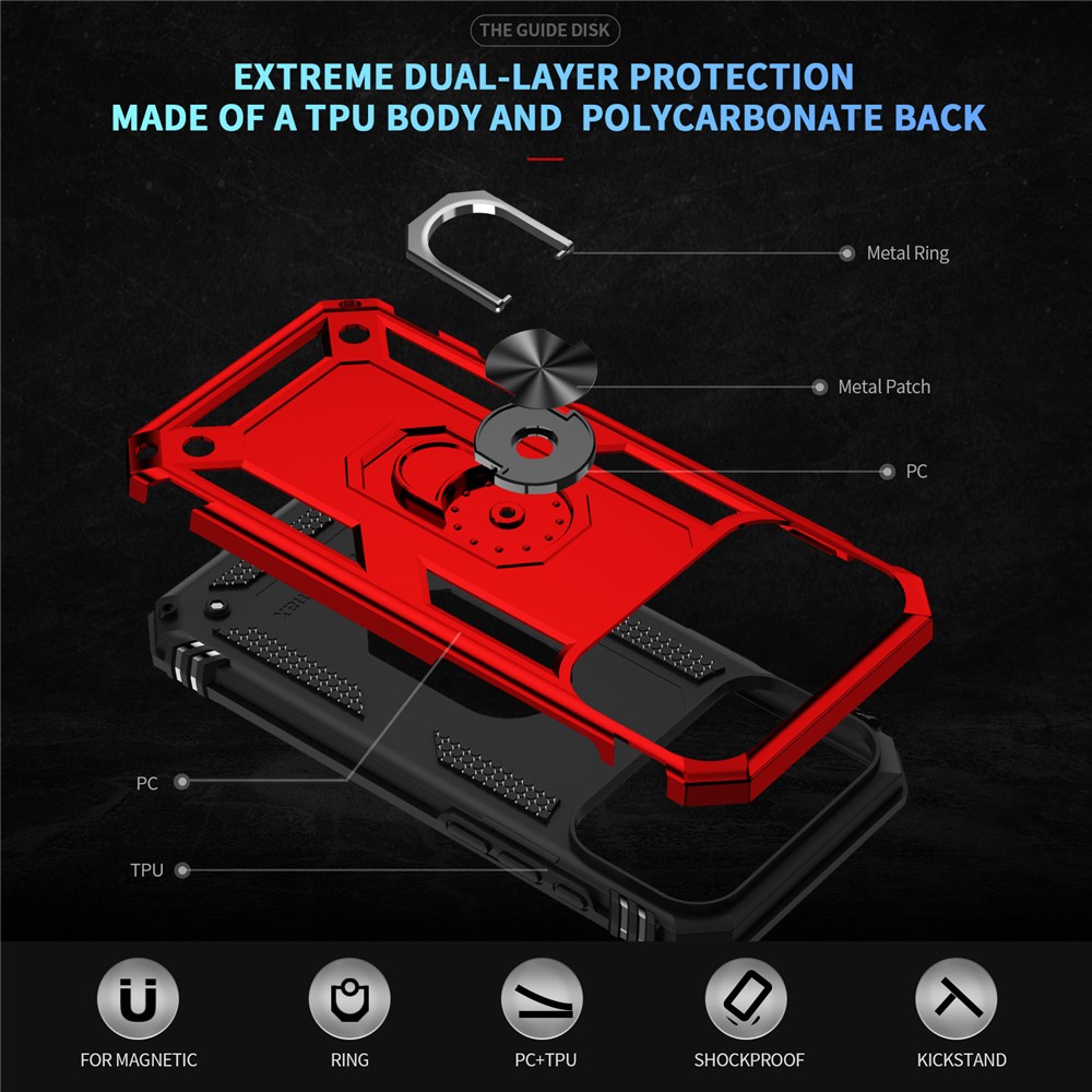  iPhone 17 Pro Skal Shockproof Hybrid Ring Röd - Teknikhallen.se