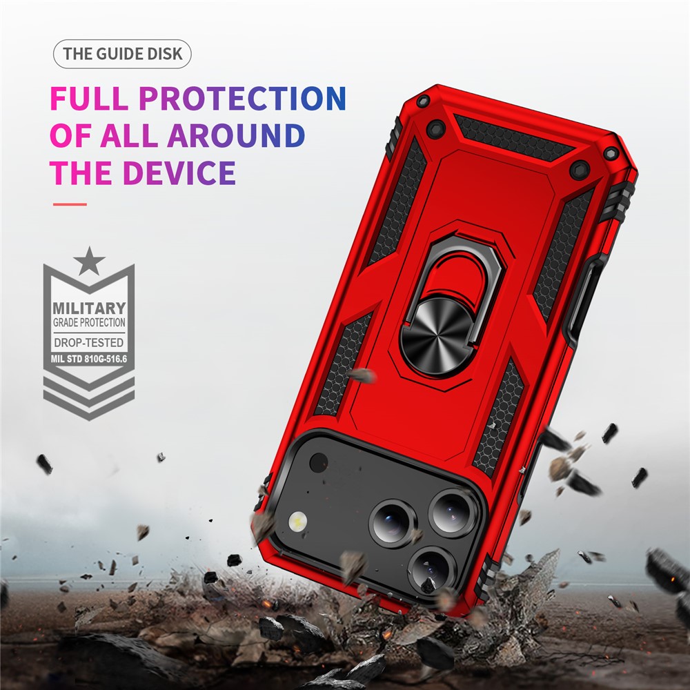  iPhone 17 Pro Skal Shockproof Hybrid Ring Röd - Teknikhallen.se