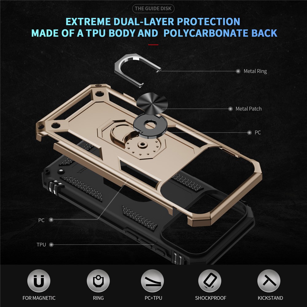  iPhone 17 Pro Skal Shockproof Hybrid Ring Guld - Teknikhallen.se