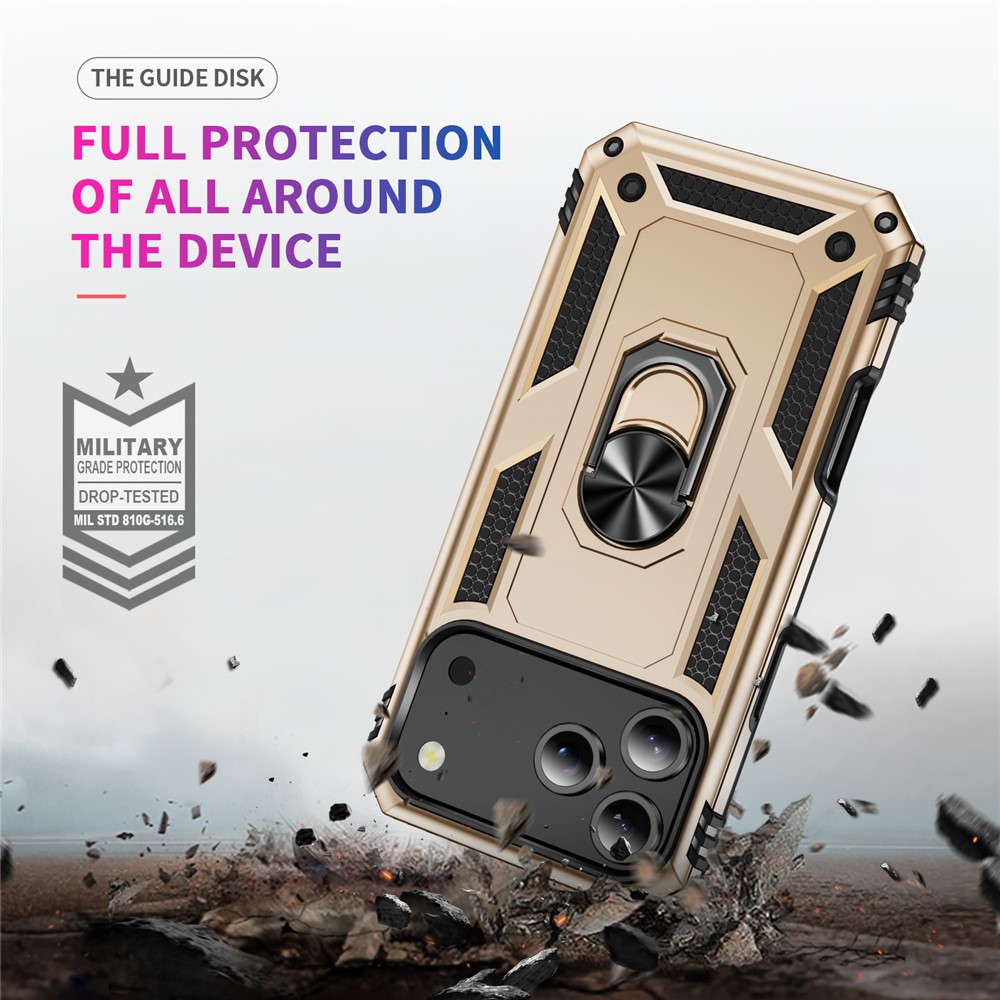  iPhone 17 Pro Skal Shockproof Hybrid Ring Guld - Teknikhallen.se