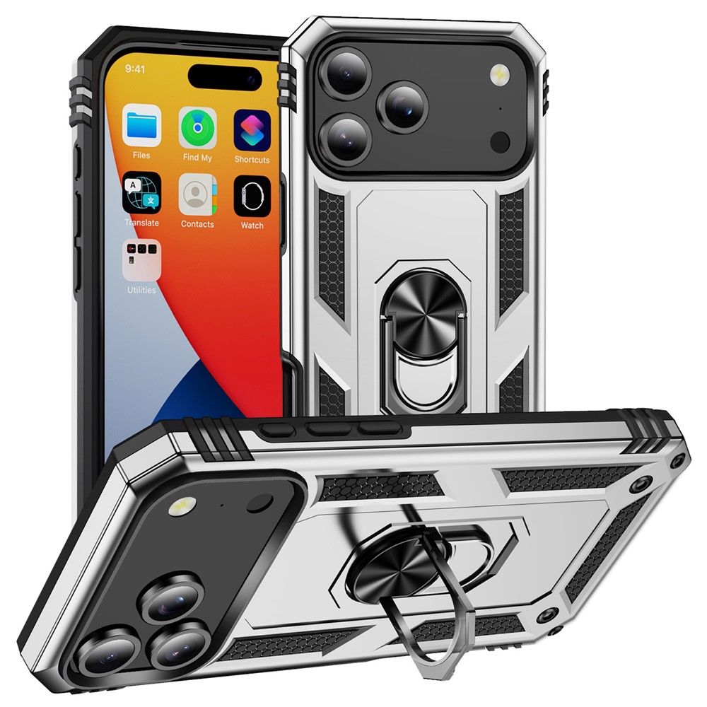  iPhone 17 Pro Skal Shockproof Hybrid Ring Silver - Teknikhallen.se