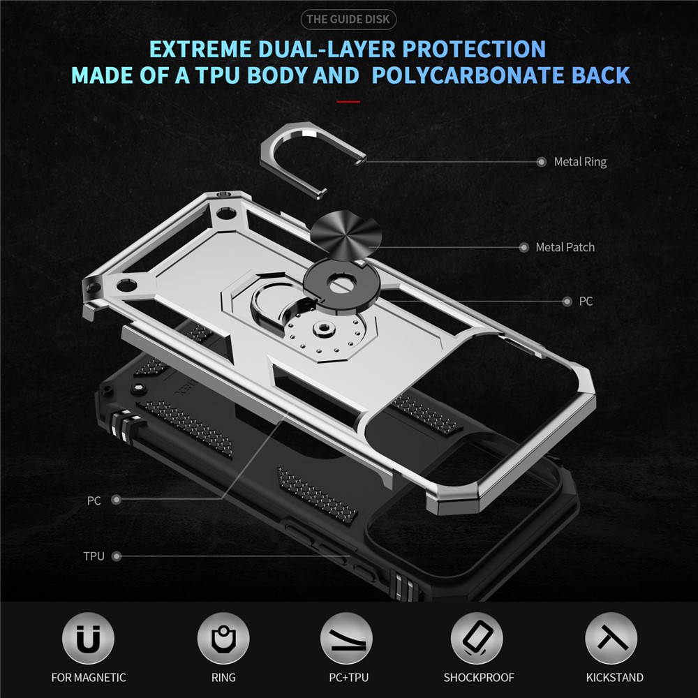  iPhone 17 Pro Skal Shockproof Hybrid Ring Silver - Teknikhallen.se