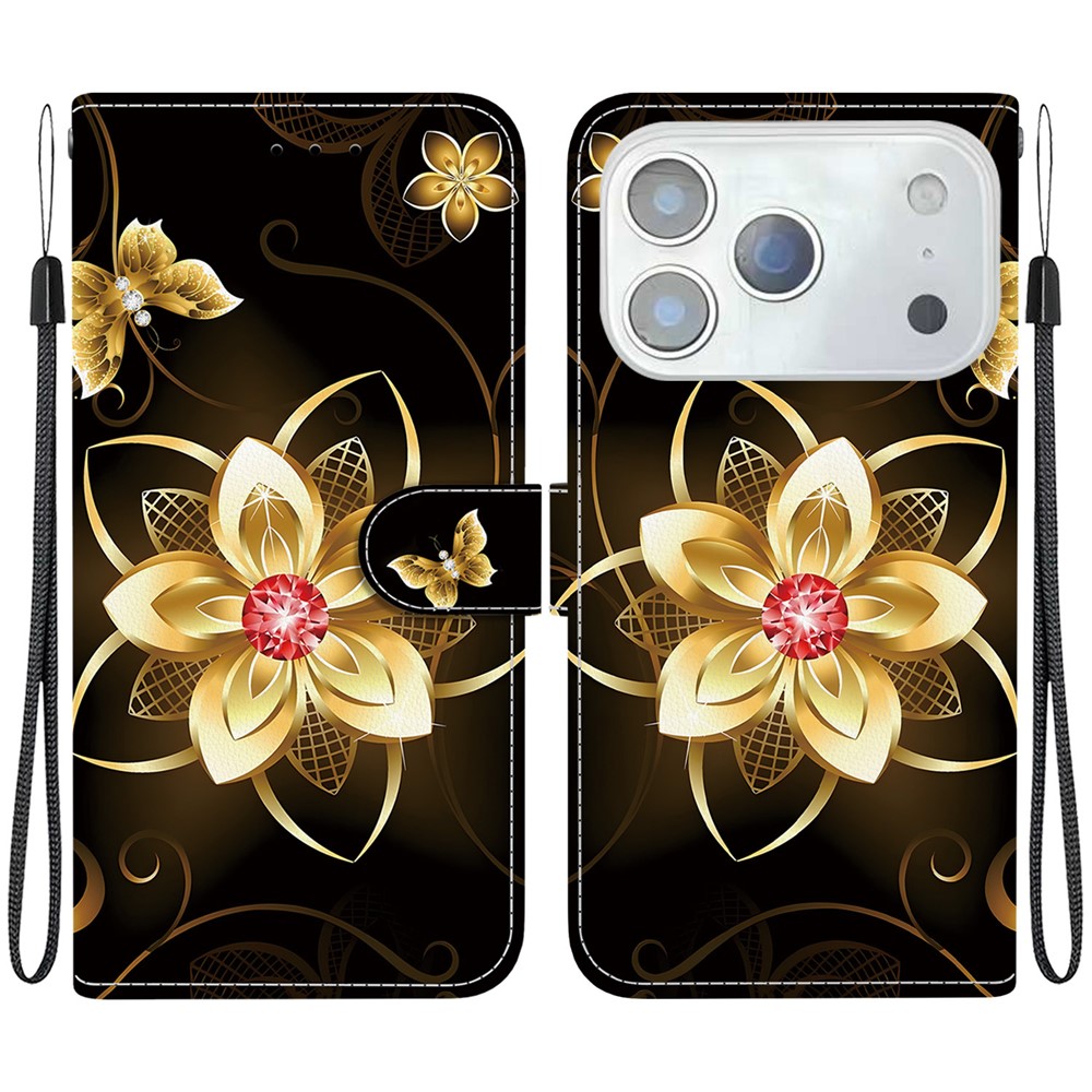  iPhone 17 Pro Fodral Med Tryck Guld Blomma - Teknikhallen.se
