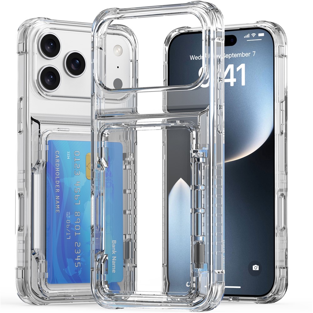  iPhone 17 Pro Skal Kickstand Med Korthållare Transparent - Teknikhallen.se