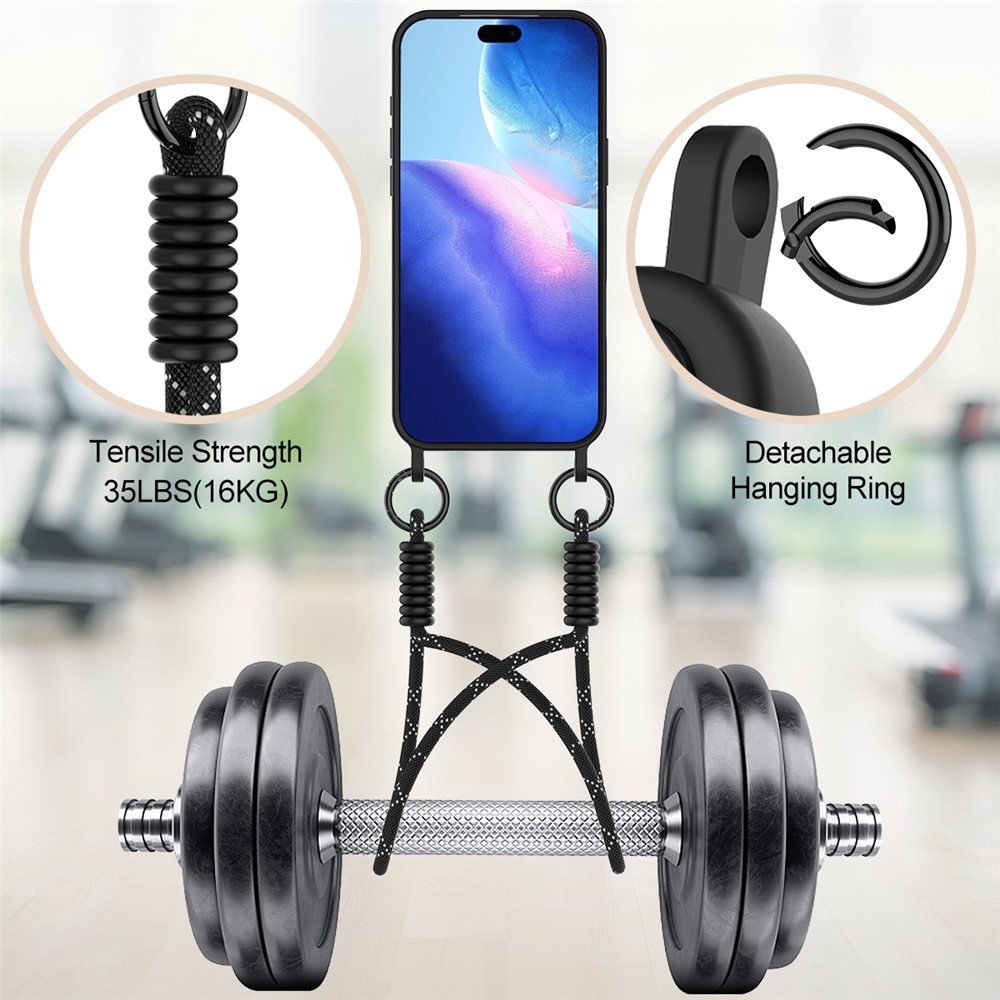  iPhone 17 Pro Skal Med Kortfack & Mobilsnöre Silikon Svart - Teknikhallen.se