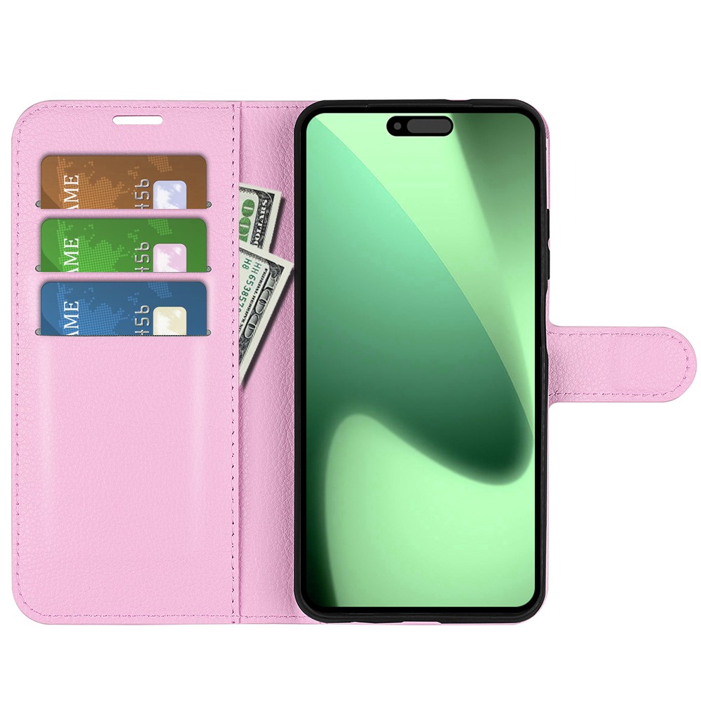  iPhone 17 Pro Max Fodral Litchi Läder Ljus Rosa - Teknikhallen.se