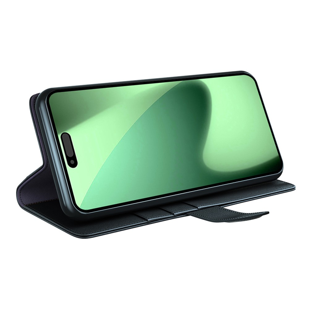  iPhone 17 Pro Max Fodral Premium Äkta Läder Svart - Teknikhallen.se