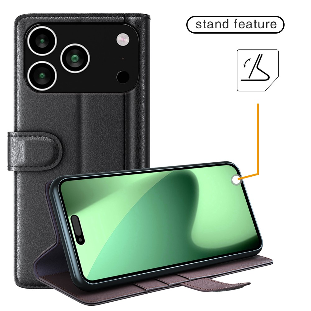  iPhone 17 Pro Max Fodral Premium Äkta Läder Svart - Teknikhallen.se