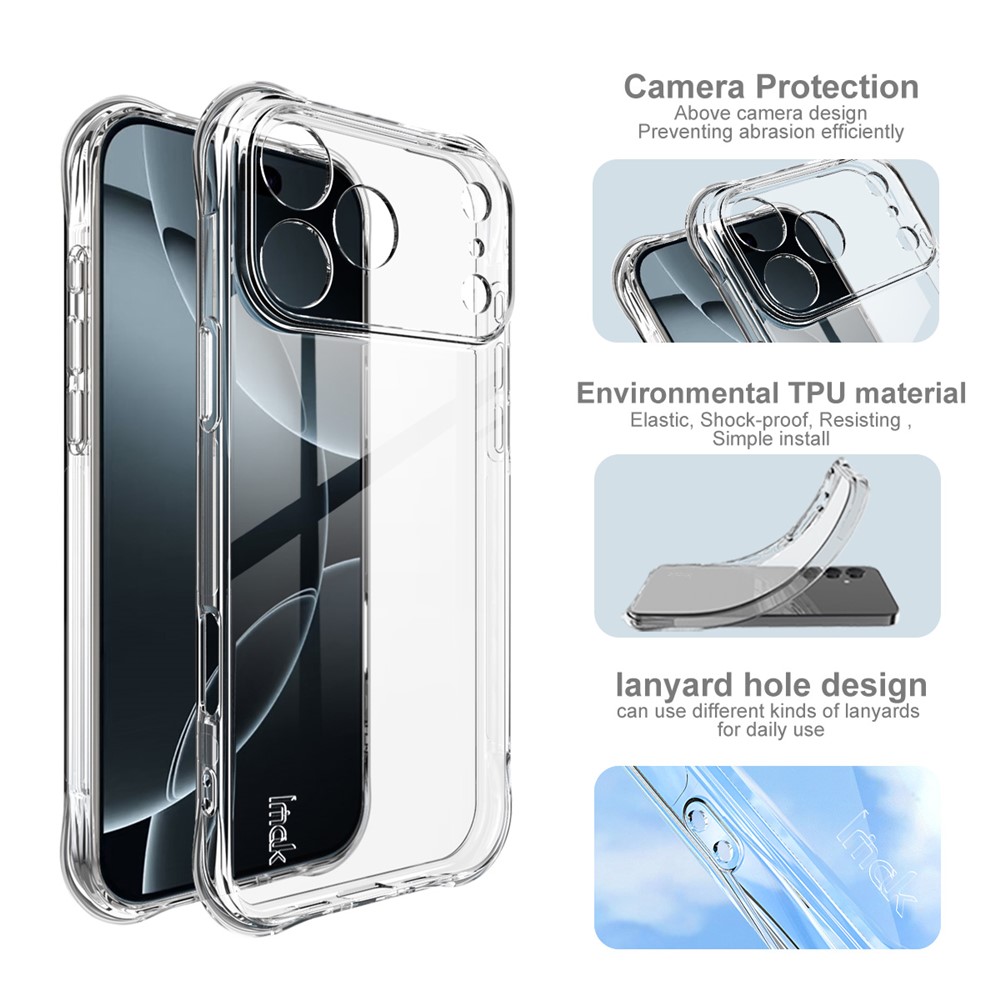 IMAK IMAK iPhone 17 Pro Max Skal TPU Shockproof Airbag Transparent - Teknikhallen.se