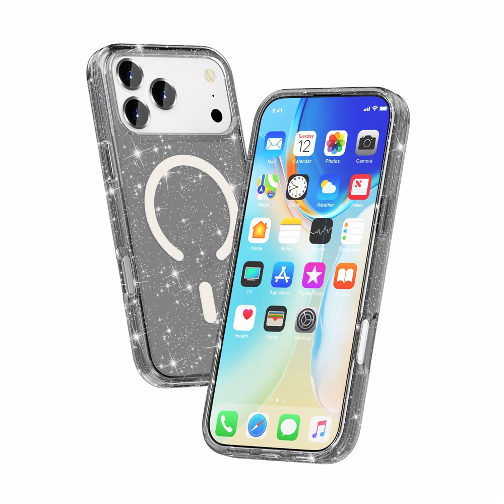 iPhone 17 Pro Max Skal MagSafe Glitter Svart - Teknikhallen.se