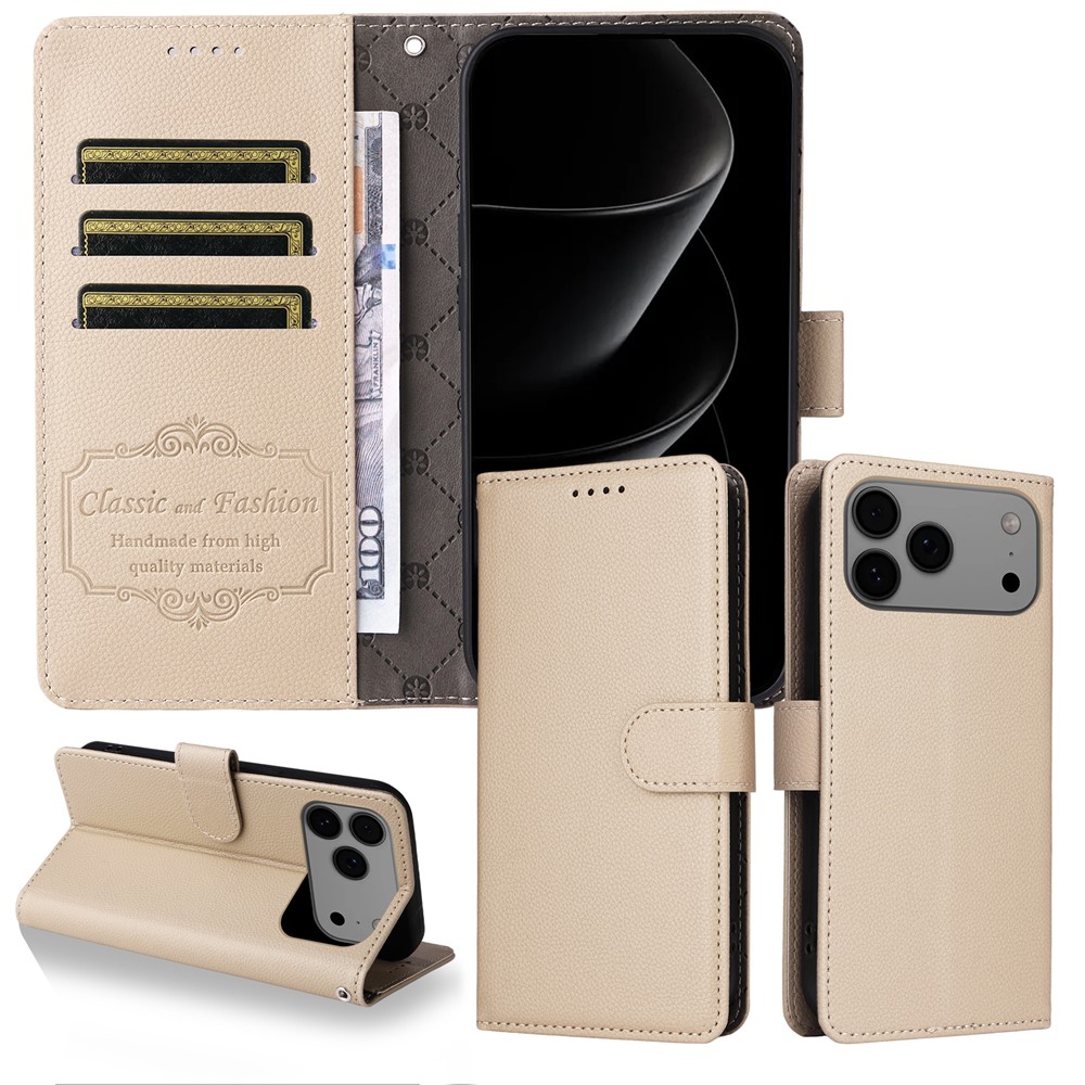  iPhone 17 Pro Max Fodral RFID Läder Beige - Teknikhallen.se