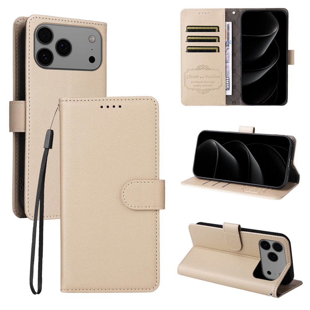  iPhone 17 Pro Max Fodral RFID Läder Beige - Teknikhallen.se