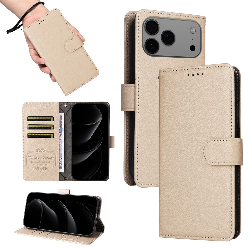  iPhone 17 Pro Max Fodral RFID Läder Beige - Teknikhallen.se