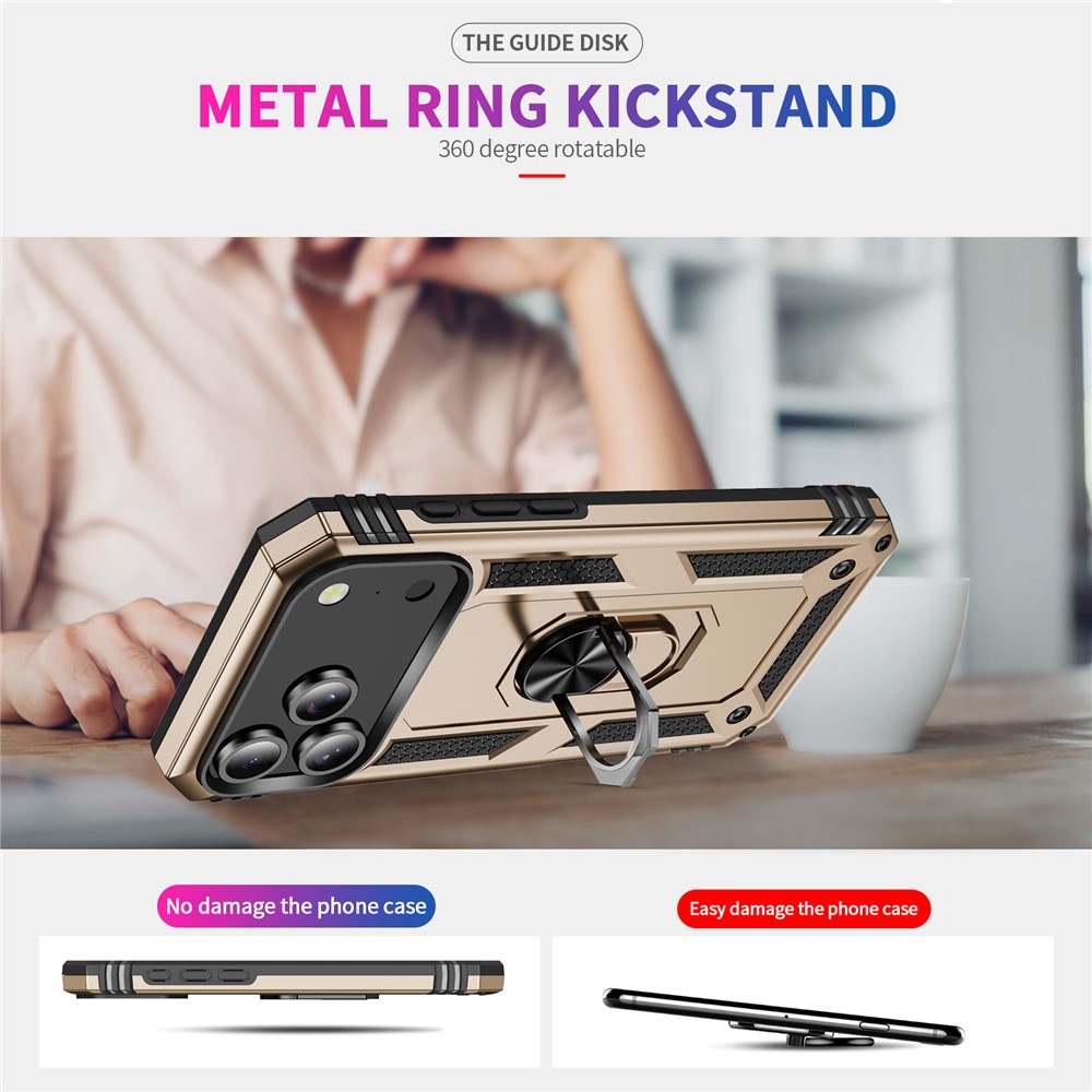  iPhone 17 Pro Max Skal Shockproof Hybrid Ring Guld - Teknikhallen.se
