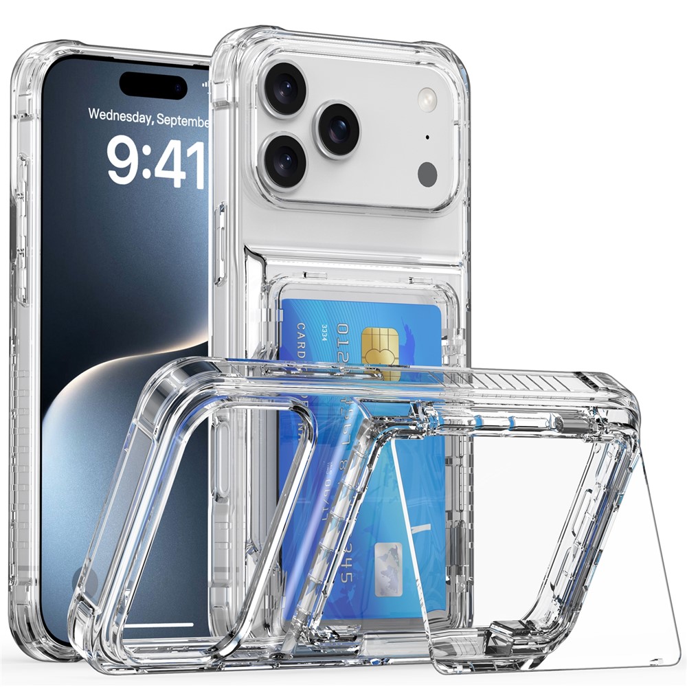  iPhone 17 Pro Max Skal Kickstand Med Kortfack Transparent - Teknikhallen.se