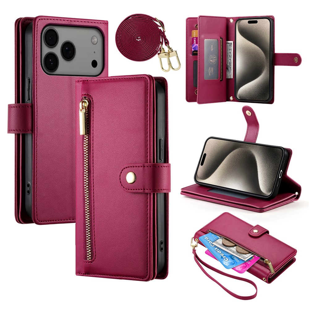  iPhone 17 Pro Max Fodral Multifunktionell Läder Röd - Teknikhallen.se