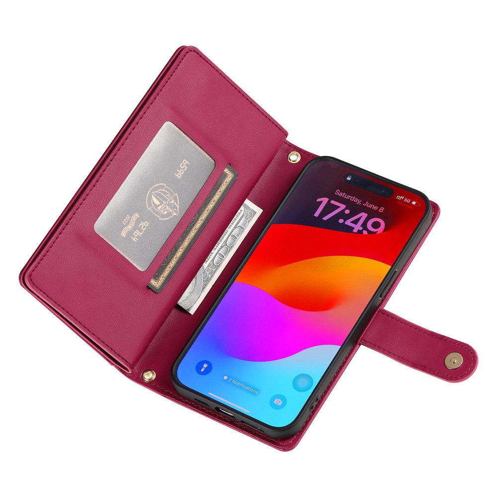  iPhone 17 Pro Max Fodral Multifunktionell Läder Röd - Teknikhallen.se