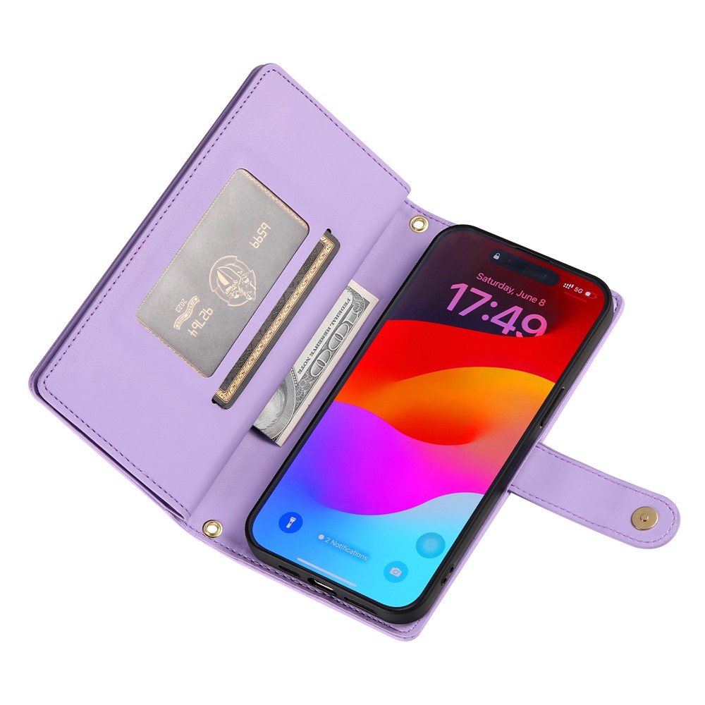  iPhone 17 Pro Max Fodral Multifunktionell Läder Lila - Teknikhallen.se