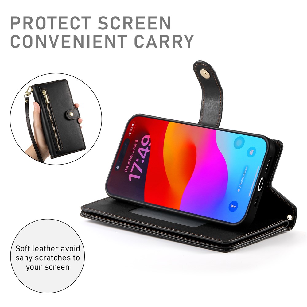  iPhone 17 Pro Max Fodral Multifunktionell Läder Svart - Teknikhallen.se