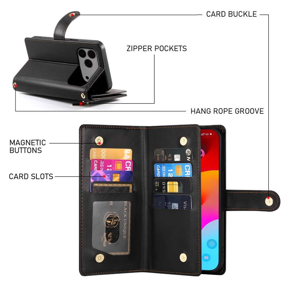  iPhone 17 Pro Max Fodral Multifunktionell Läder Svart - Teknikhallen.se