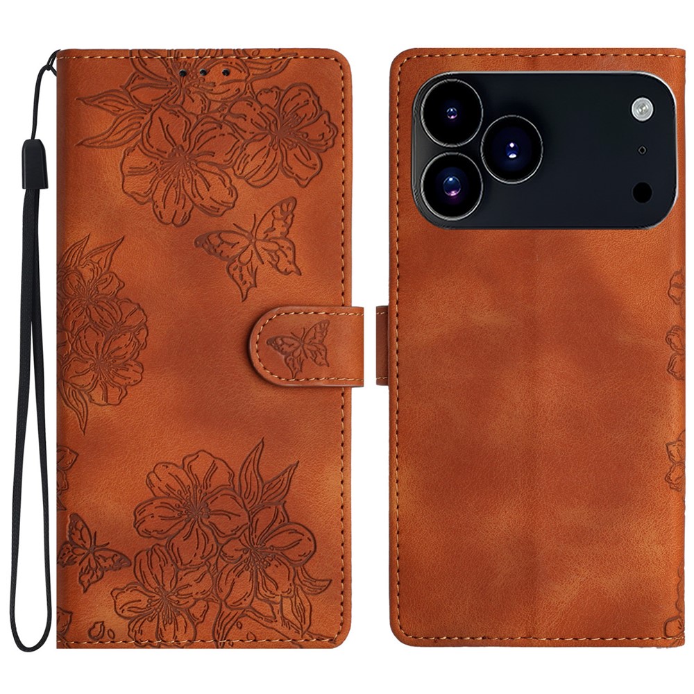  iPhone 17 Pro Max Fodral Med Blommigt Tryck Läder Brun - Teknikhallen.se