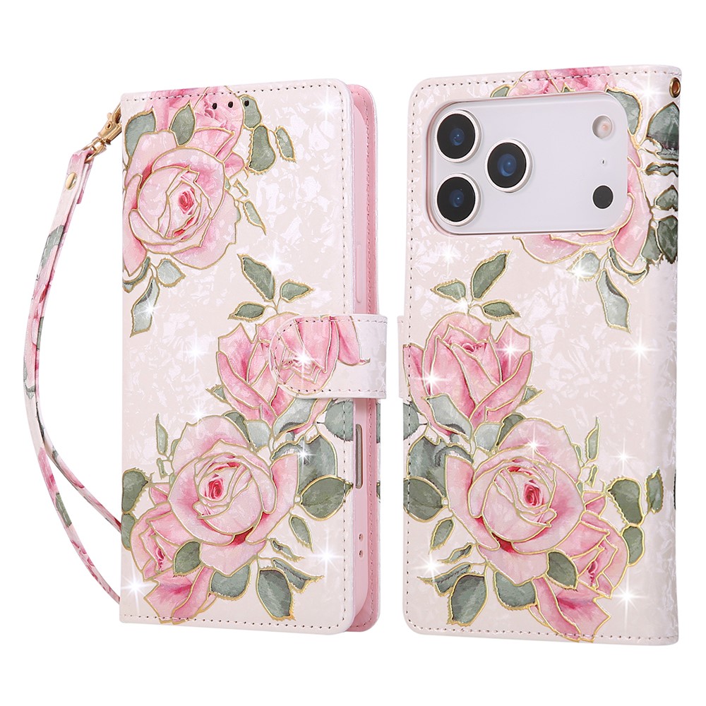  iPhone 17 Pro Max Fodral RFID Läder Rosa Blommor - Teknikhallen.se