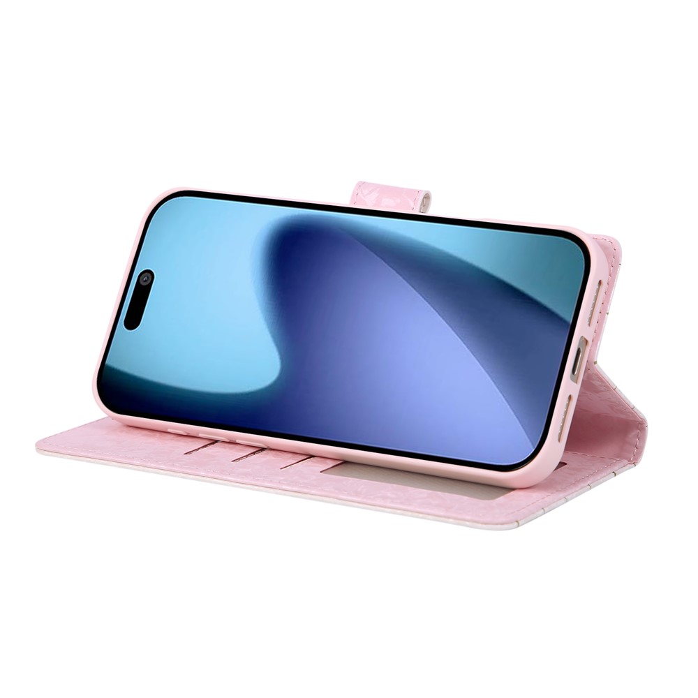  iPhone 17 Pro Max Fodral RFID Läder Rosa Blommor - Teknikhallen.se