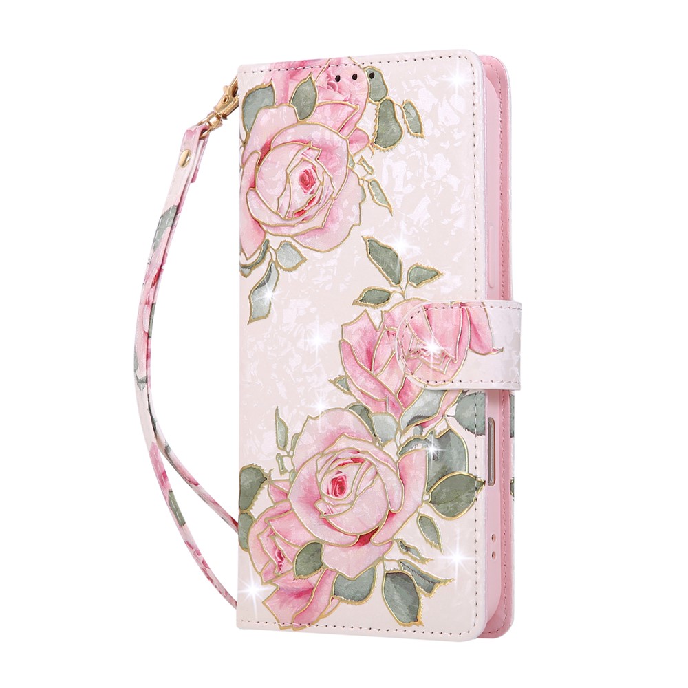  iPhone 17 Pro Max Fodral RFID Läder Rosa Blommor - Teknikhallen.se