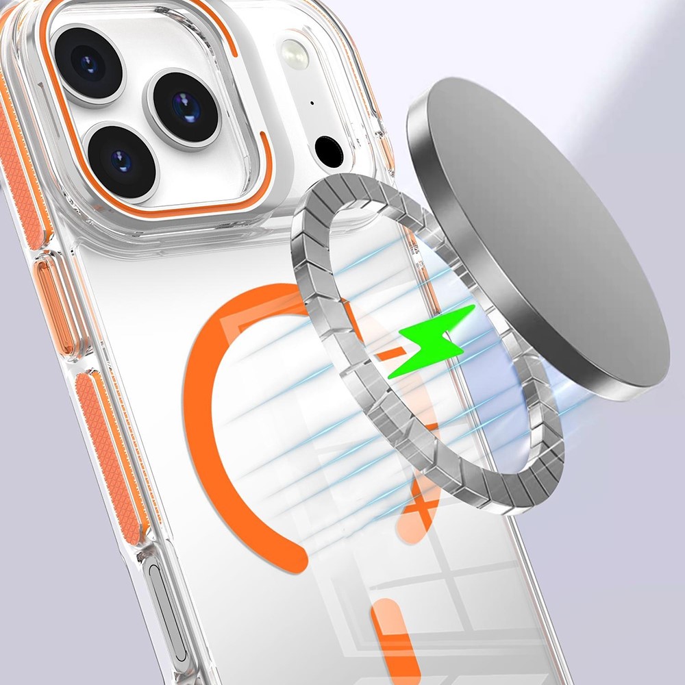  iPhone 17 Pro Max Skal MagSafe Kickstand Transparent / Orange - Teknikhallen.se