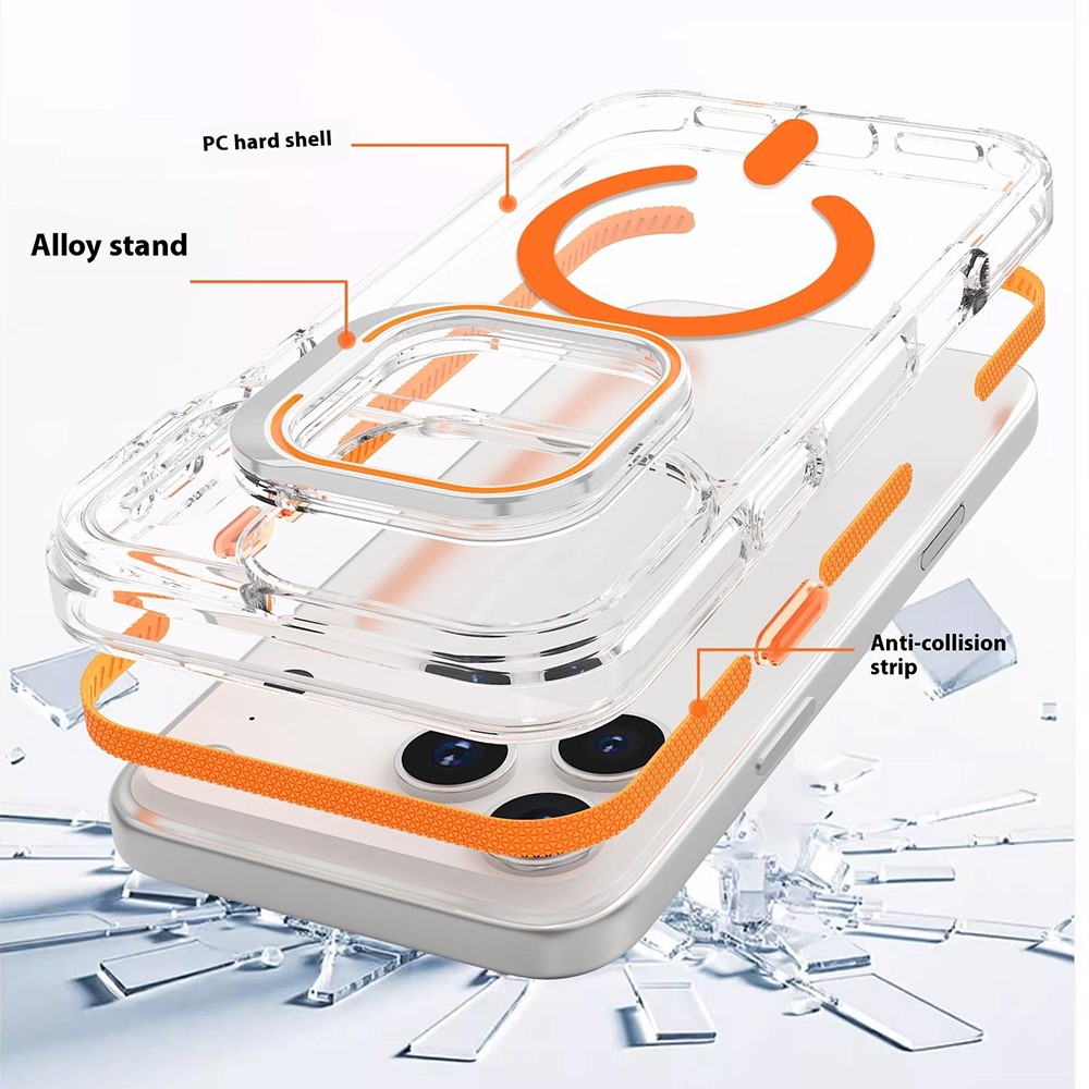  iPhone 17 Pro Max Skal MagSafe Kickstand Transparent / Orange - Teknikhallen.se
