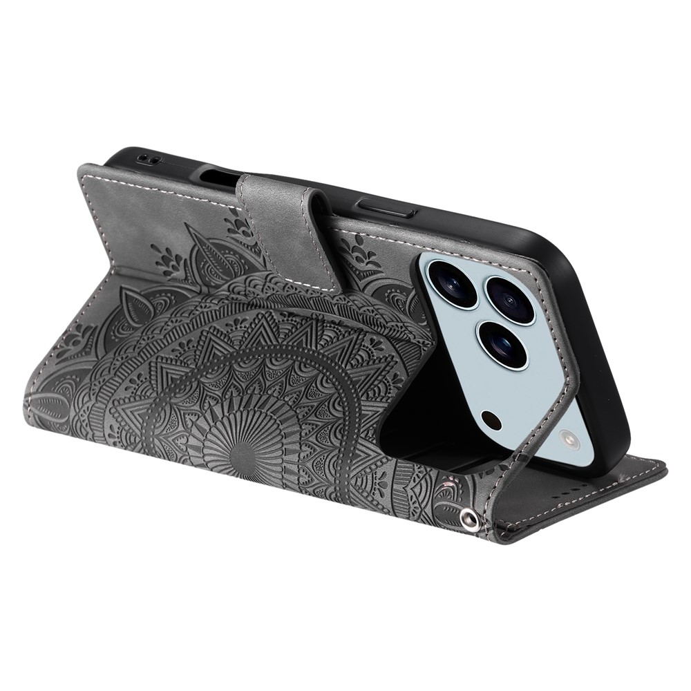 iPhone 17 Pro Max Fodral Mandala Läder Grå - Teknikhallen.se