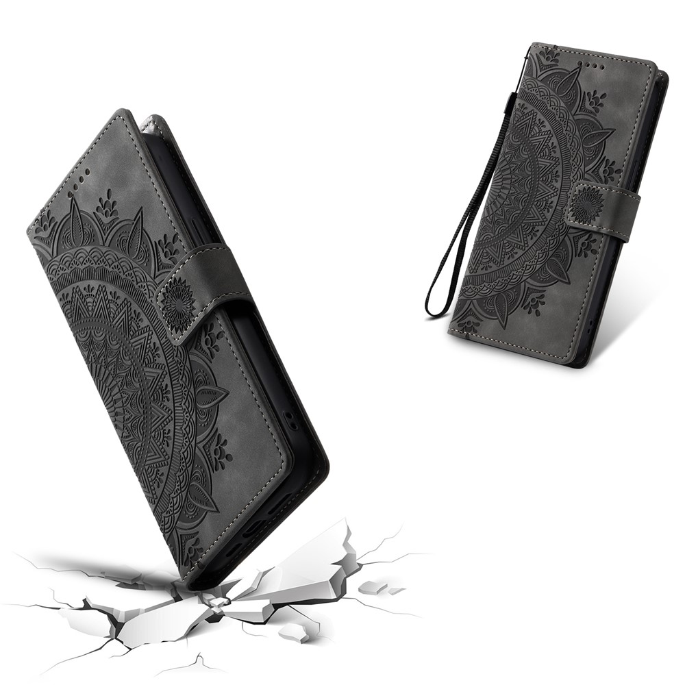  iPhone 17 Pro Max Fodral Mandala Läder Grå - Teknikhallen.se