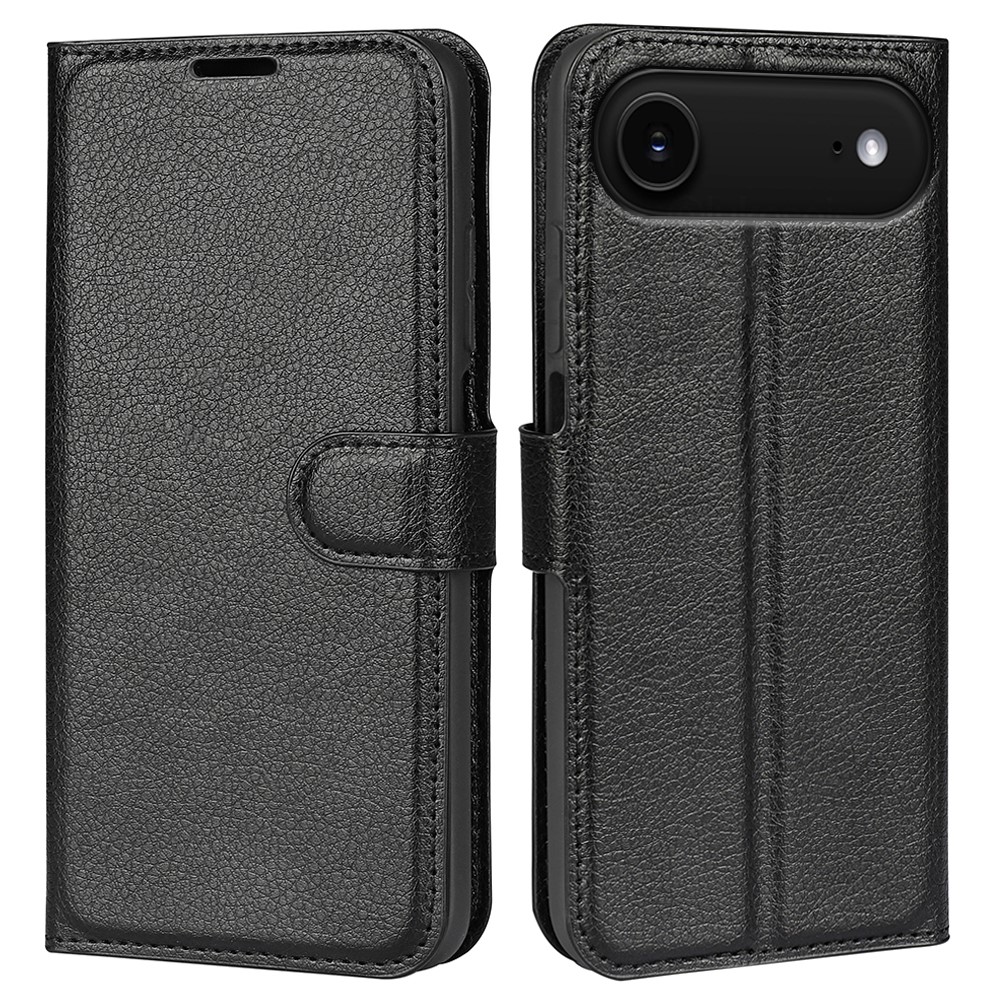  iPhone 17 Air Fodral Litchi Läder Svart - Teknikhallen.se
