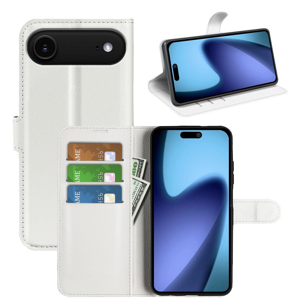  iPhone 17 Air Fodral Litchi Läder Vit - Teknikhallen.se