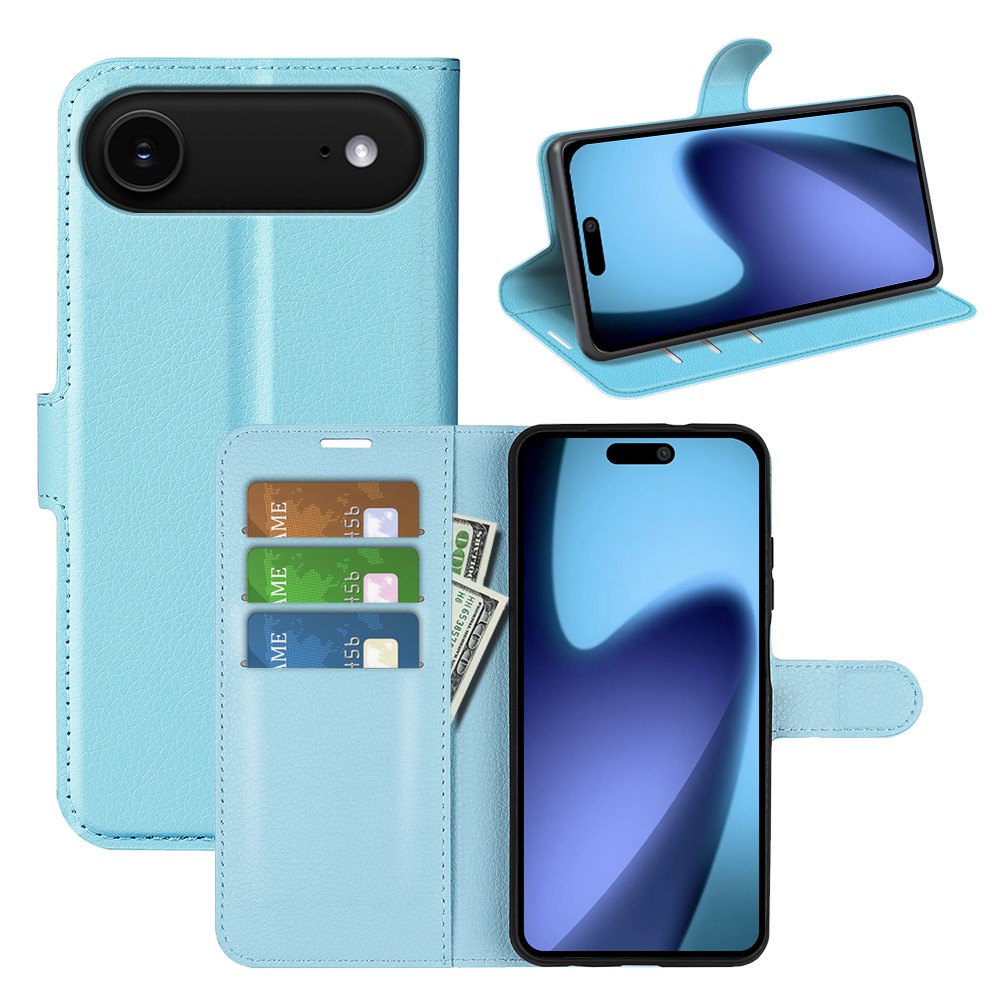  iPhone 17 Air Fodral Litchi Läder Blå - Teknikhallen.se