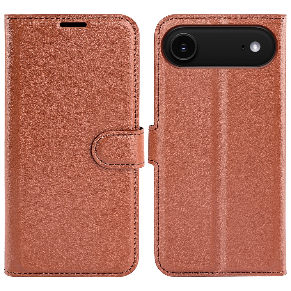  iPhone 17 Air Fodral Litchi Läder Brun - Teknikhallen.se
