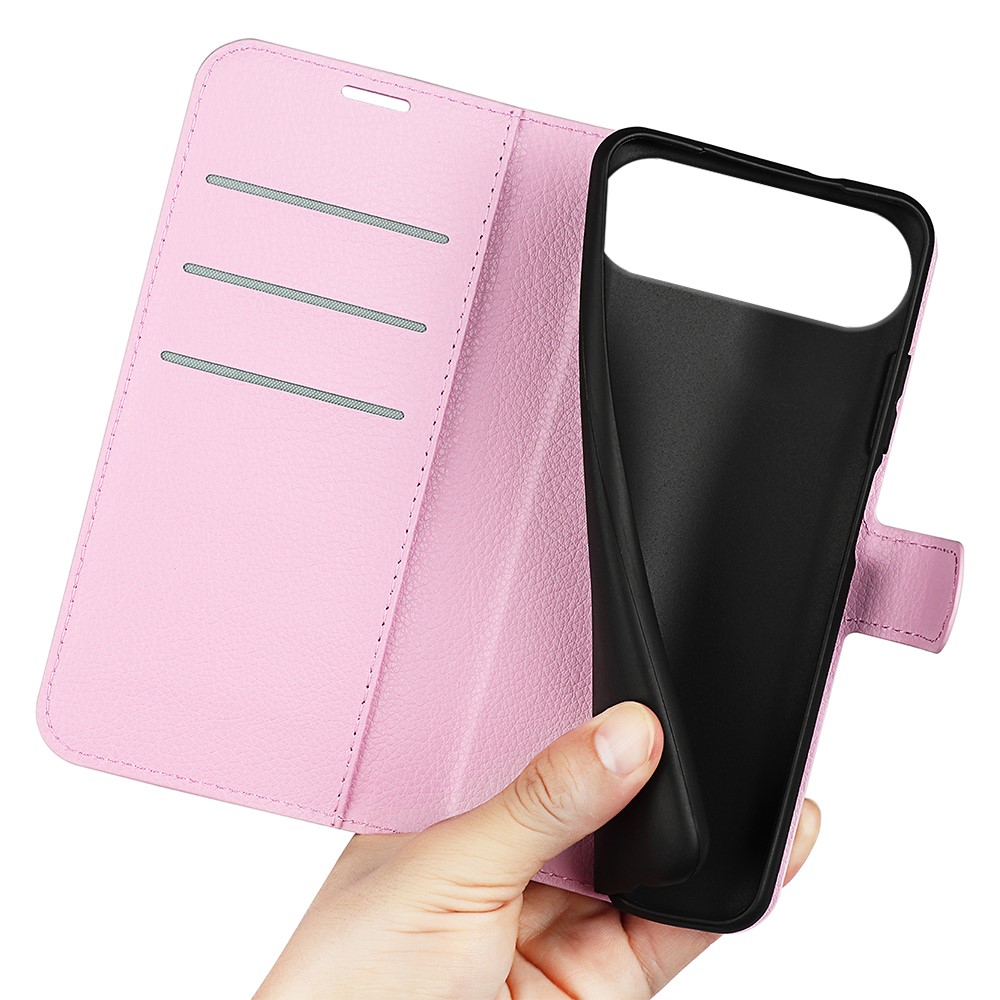  iPhone 17 Air Fodral Litchi Läder Ljus Rosa - Teknikhallen.se
