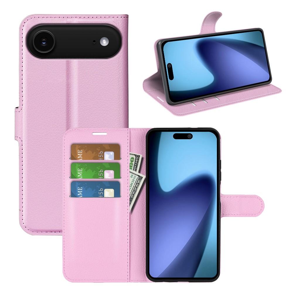  iPhone 17 Air Fodral Litchi Läder Ljus Rosa - Teknikhallen.se