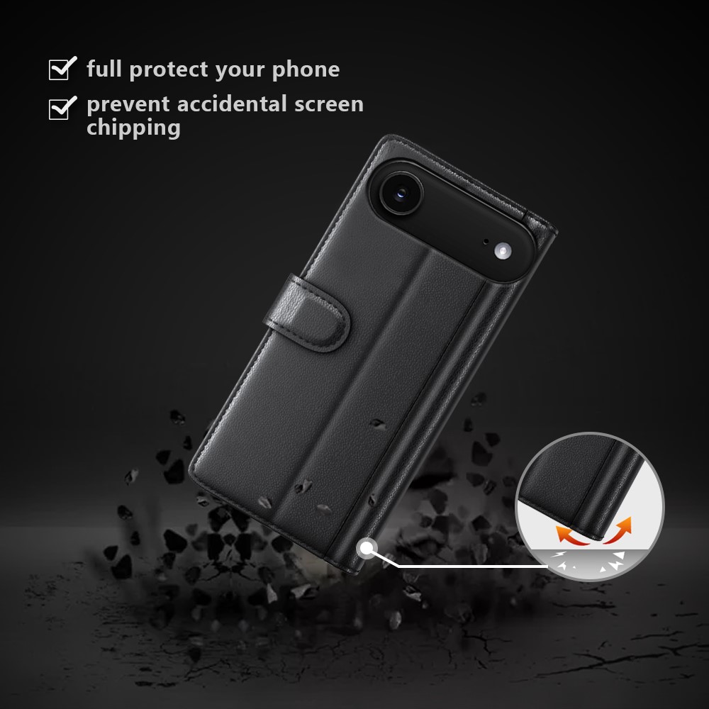  iPhone 17 Air Fodral Premium Äkta Läder Svart - Teknikhallen.se