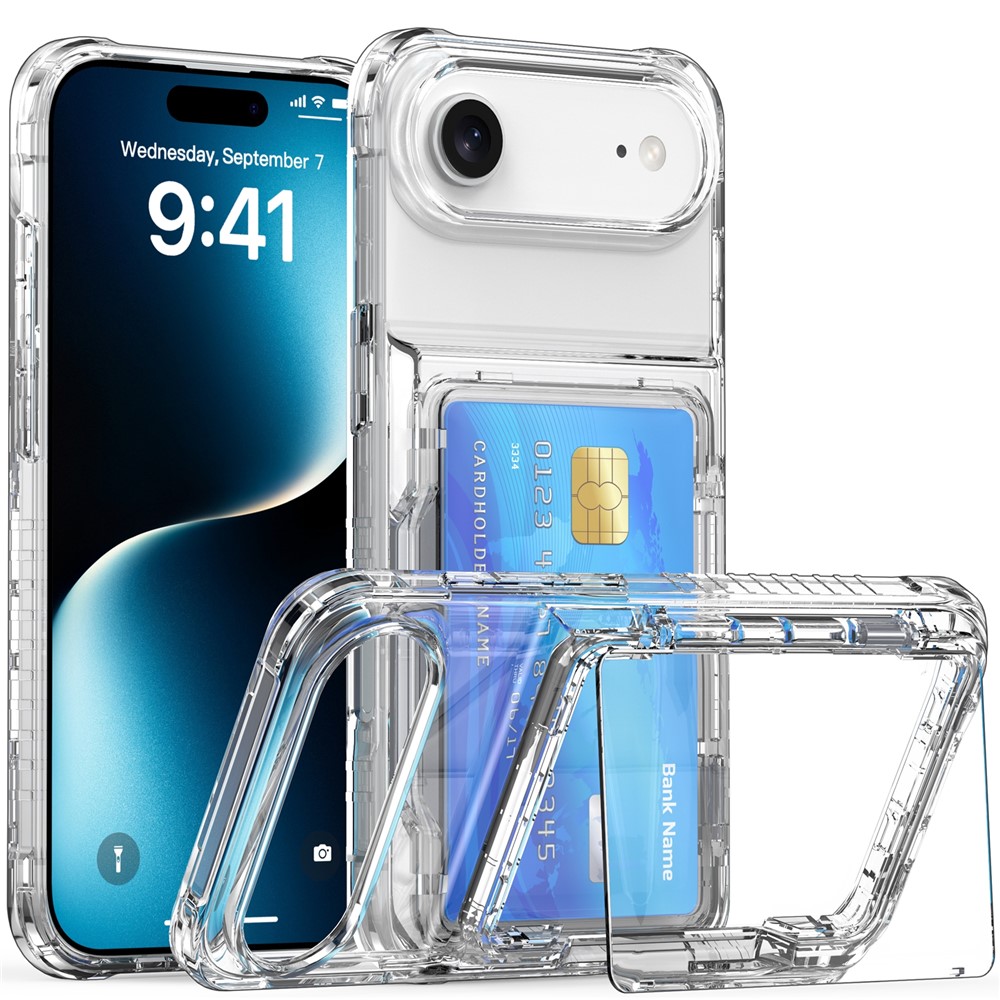  iPhone 17 Air Skal Kickstand Med Kortfack Transparent - Teknikhallen.se