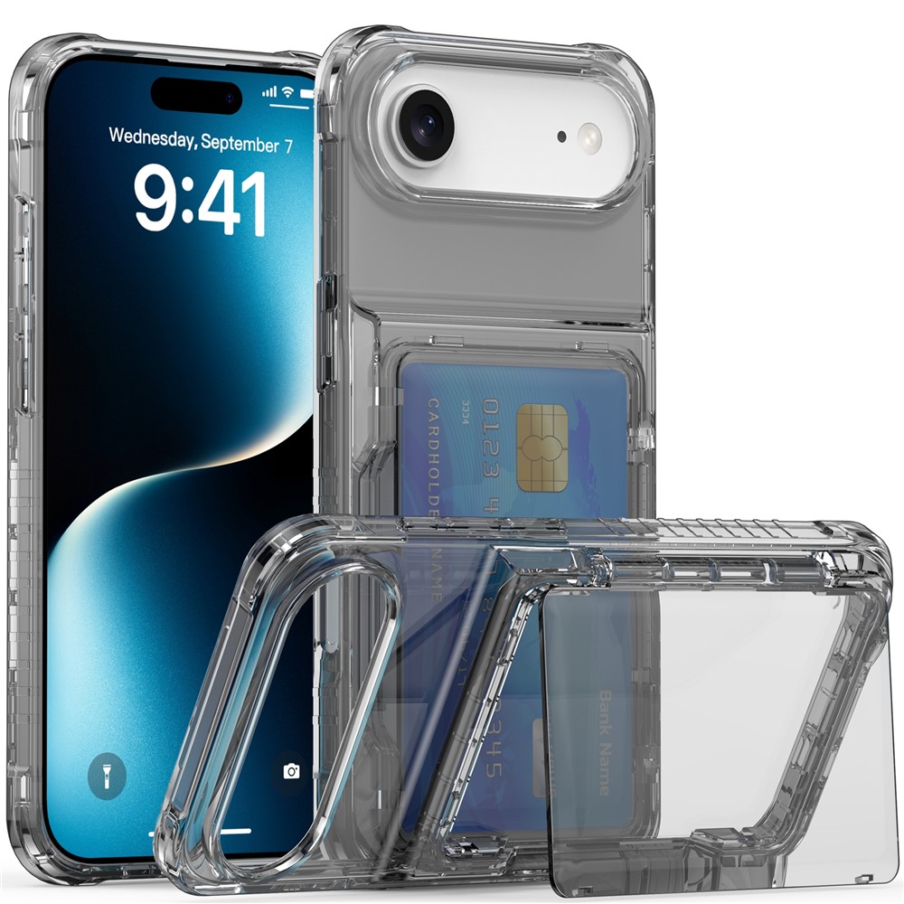  iPhone 17 Air Skal Kickstand Med Kortfack Tonad Svart - Teknikhallen.se
