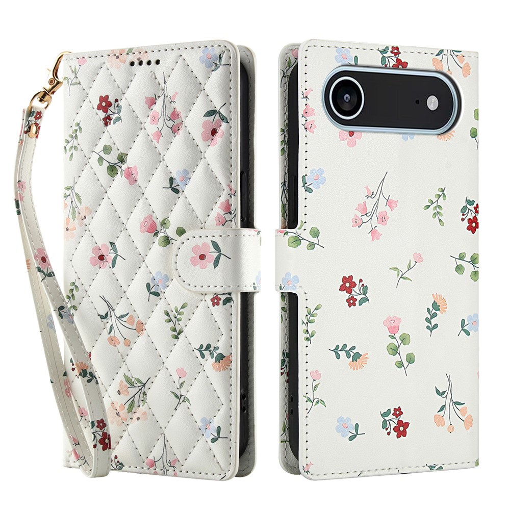  iPhone 17 Air Fodral Rhombus Läder Blommor Vit - Teknikhallen.se