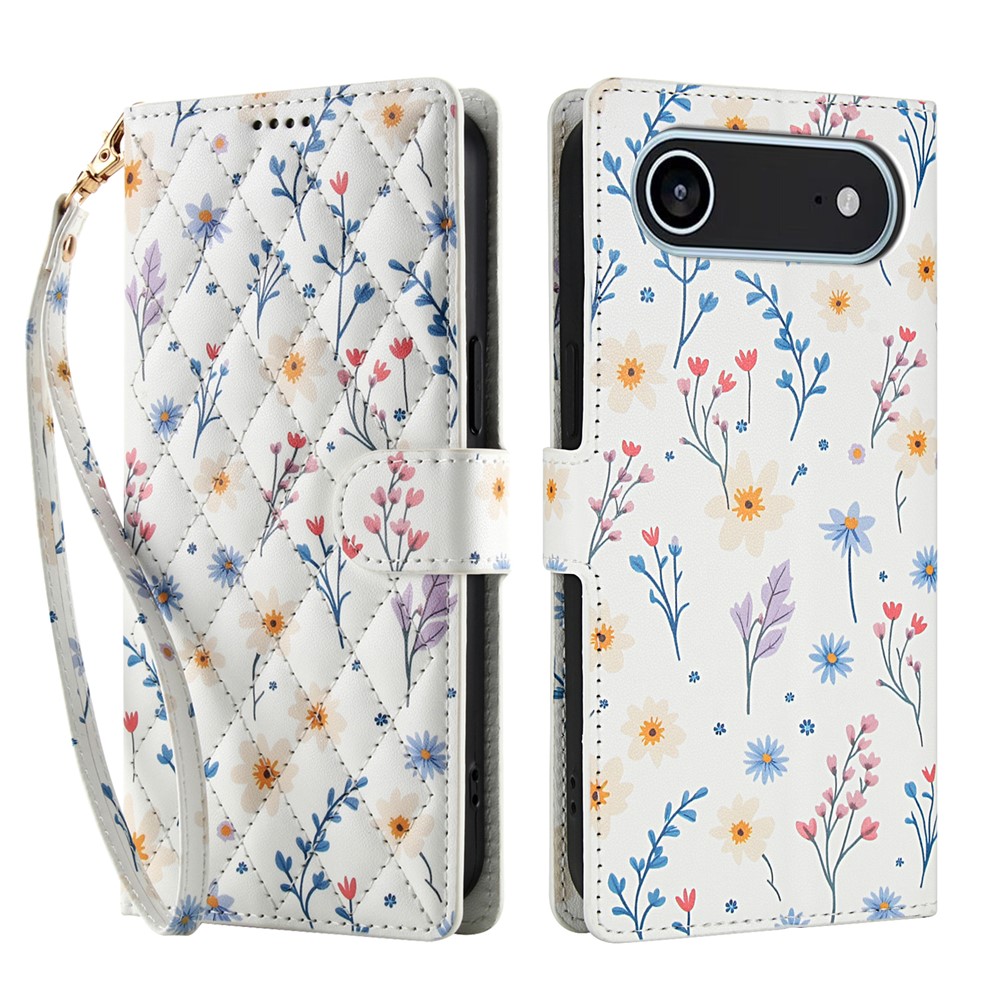  iPhone 17 Air Fodral Rhombus Läder Blommor Vit - Teknikhallen.se