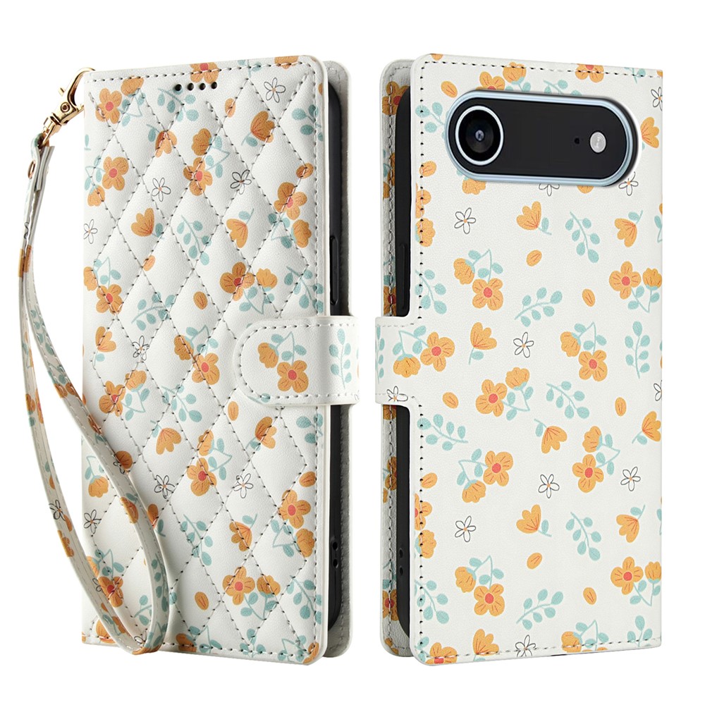  iPhone 17 Air Fodral Rhombus Läder Blommor Vit - Teknikhallen.se