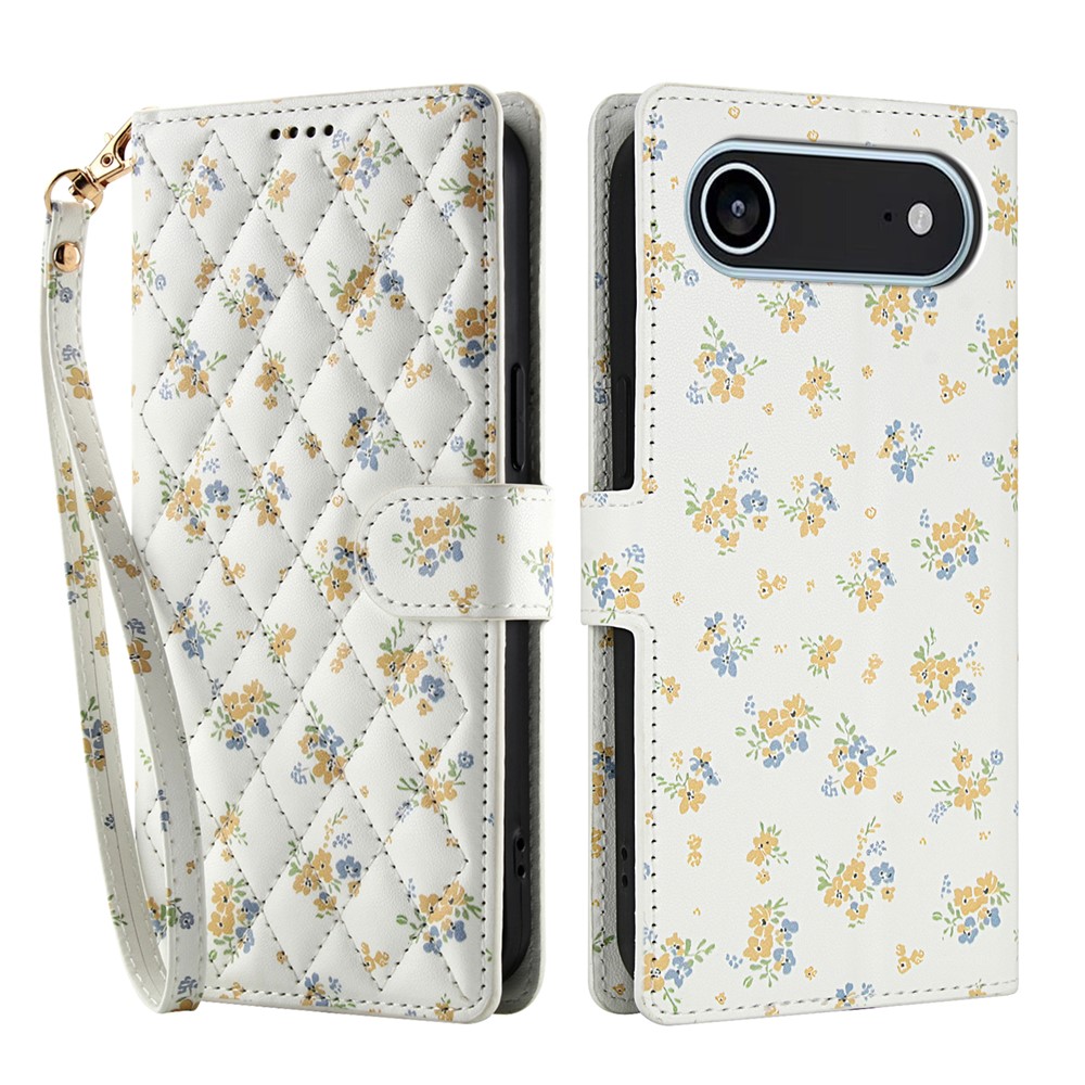  iPhone 17 Air Fodral Rhombus Läder Blommor Vit - Teknikhallen.se