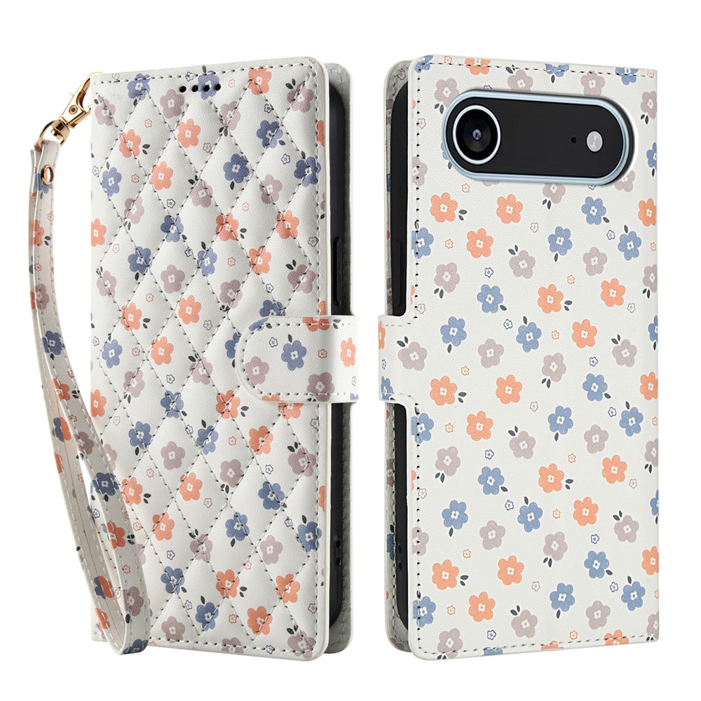  iPhone 17 Air Fodral Rhombus Läder Blommor Vit - Teknikhallen.se