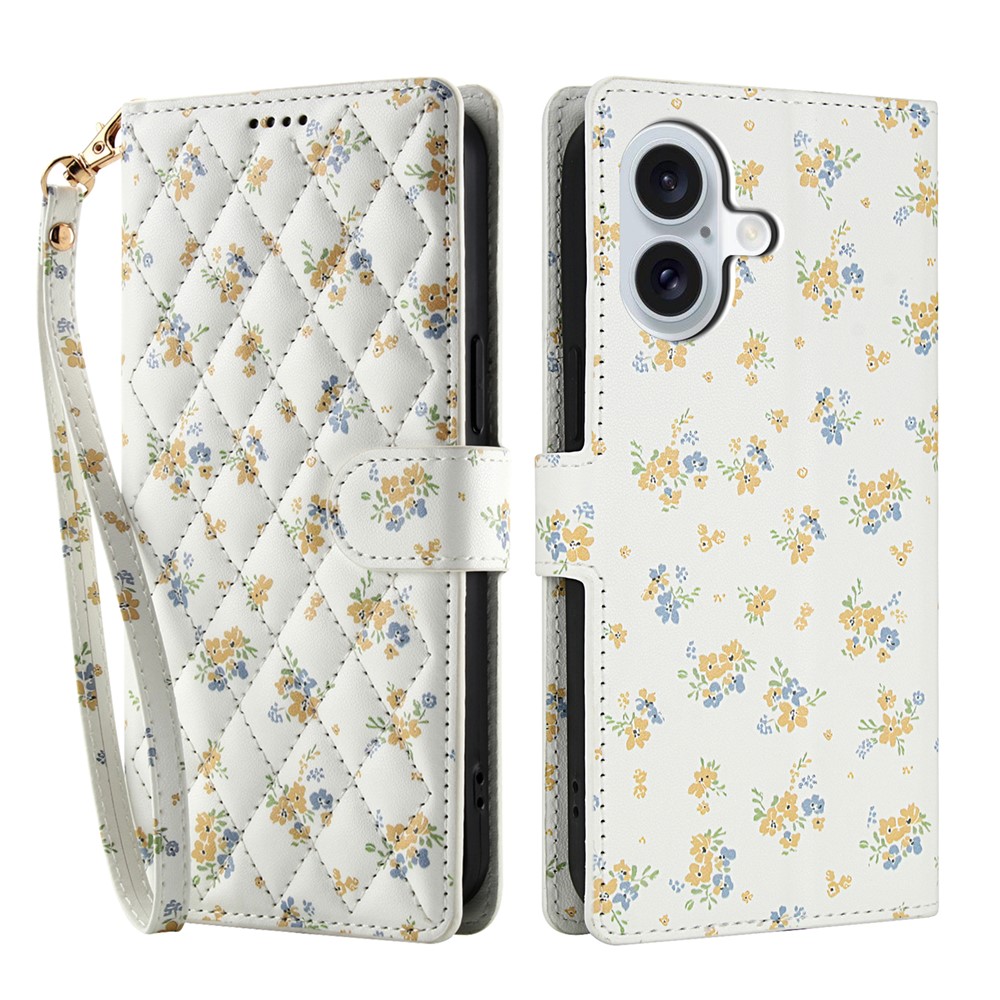  iPhone 17 Fodral Rhombus Läder Blommor Vit - Teknikhallen.se