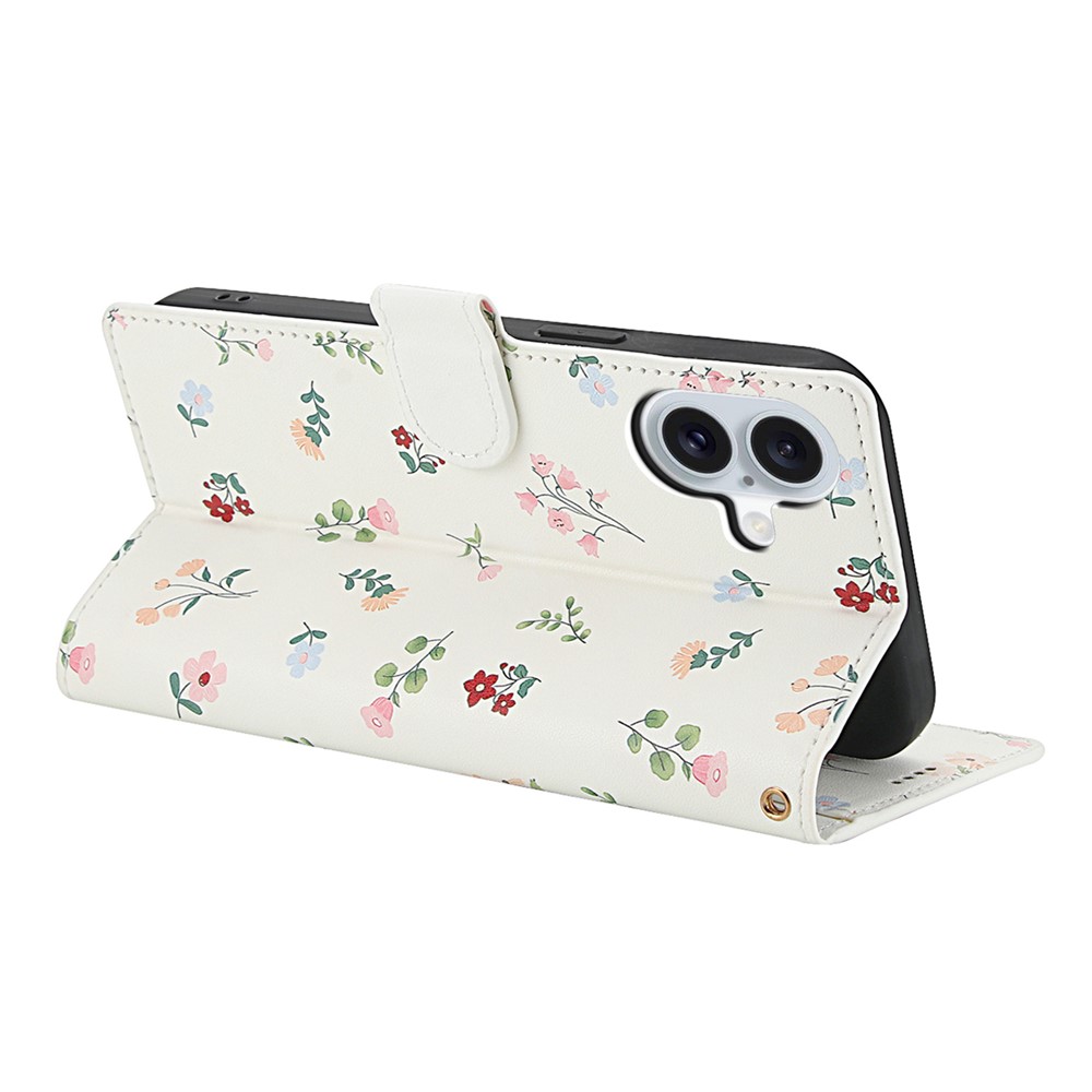  iPhone 17 Fodral Rhombus Läder Blommor Vit - Teknikhallen.se