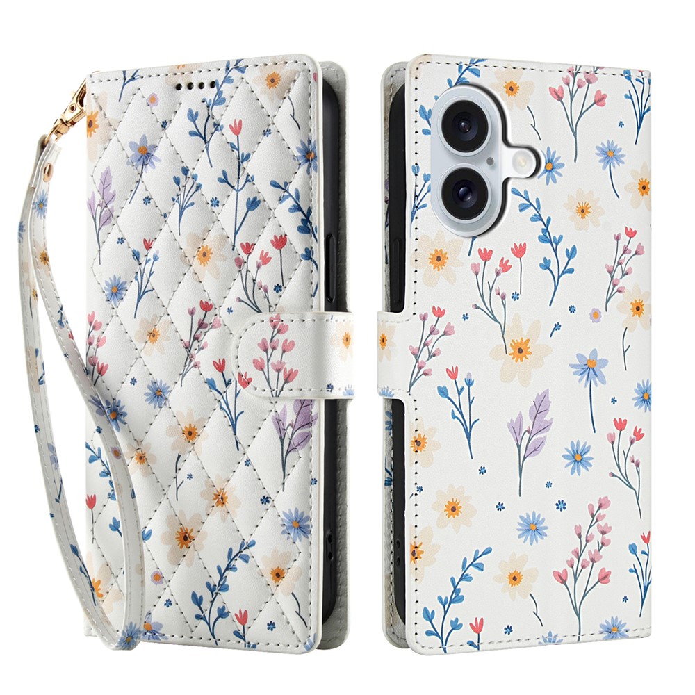  iPhone 17 Fodral Rhombus Läder Blommor Vit - Teknikhallen.se